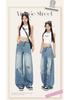 American Ripped Jeans Women's Spring and Summer Retro Destruction Loose Washed Straight Wide-leg Pants Mopping Long Pants