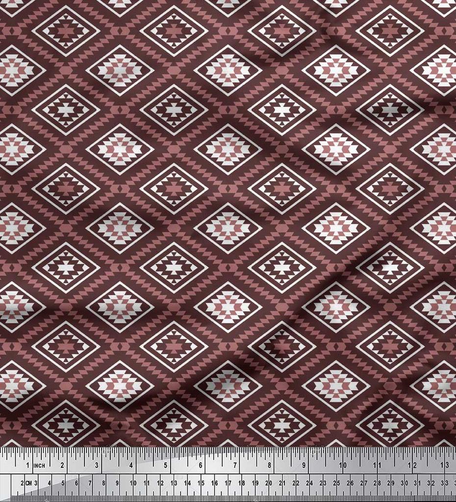 Soimoi Tela Crepé Poliéster Morada Estampados Geométricos de Diamantes y Triángulos Por metro 42 Pulgadas