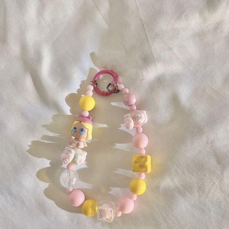 Anti-lost Versatile Cheese Candy Color Cartoon Beaded Mobile Phone Lanyard Key DIY Bracelet Ccd Camera Lanyard