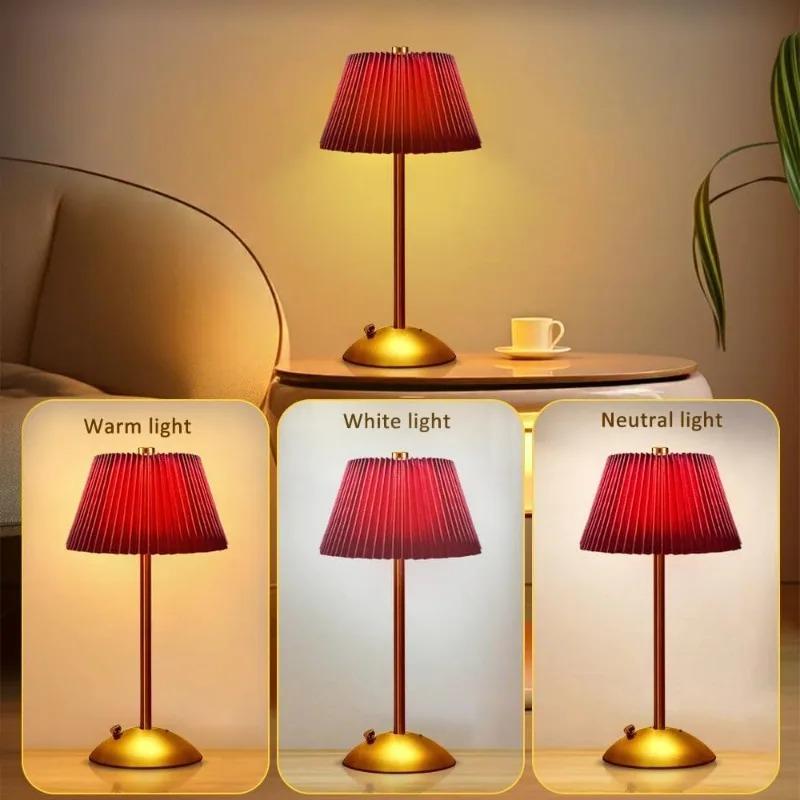 Metal Rechargeable Led Desk Lamp with Fabric Shade Wireless Dimmable Creative Mood Light Portable Touch Ambient Light for Living Room
