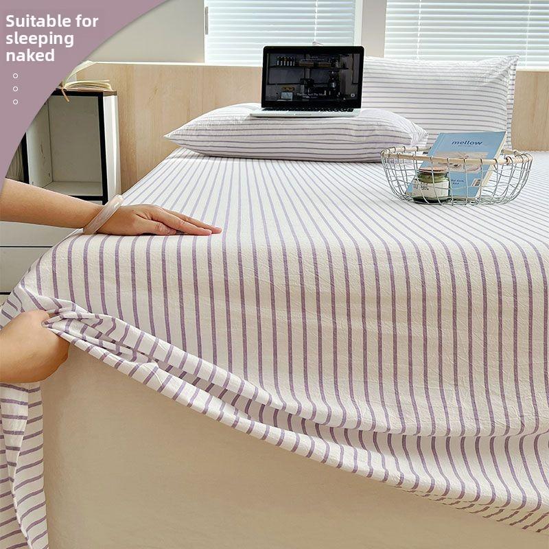 

Japanese Minimalist Striped Thick Bed Sheet, Skin-friendly Bedding with Pillowcase for Single Double Student Dorm 120*230