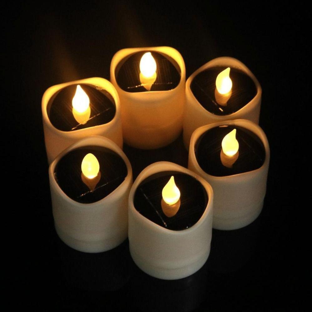 6pcs Romantic LED Candle  Lamp Waterproof Terrace Lamp Creative Solar Tea Lights  Halloween Festival
