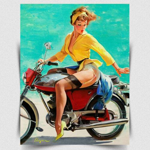 METAL SIGN WALL PLAQUE Motor Bike PIN UP GIRL ELVGREN Retro Vintage style printAluminum 20x30cm(7.8x11.8inch)