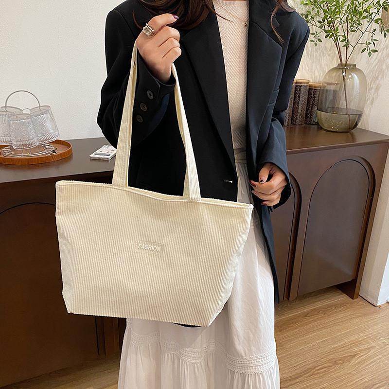 Chic Retro Casual Tote Bag With Soft Corduroy Material For Everyday Use