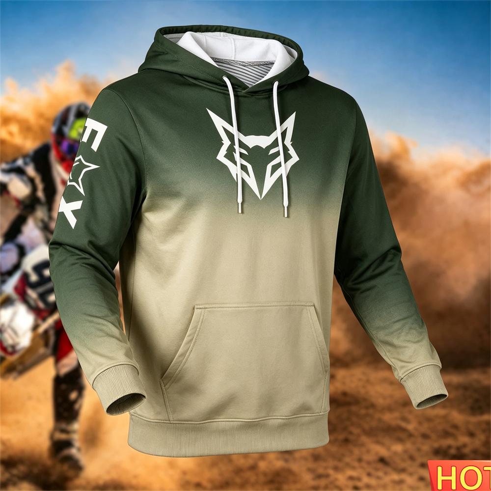Autumn/Winter Men's Racing Hoodie Outdoor Cycling Hooded Pullover Fox Pattern Pocket Hoodie Sports Motorcycle Hooded SweatshirtsUnisex Woman's