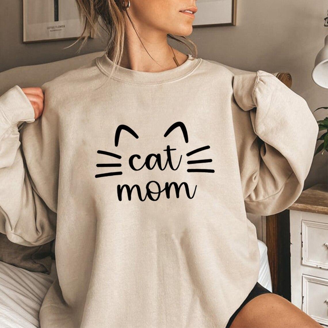 

Світшот Cat Mom Світшоти Cat Mama Подарунок Cat Mom Жіночі толстовки з малюнком з довгим рукавом Пуловери з круглим вирізом Жіночий вуличний топ M бордовий