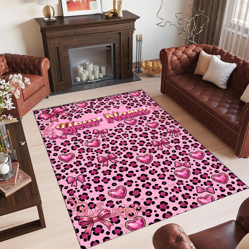 Leopard Theme Crystal Velvet Floor Rug Personalized Custom Name Text Warm Carpet Home Decoration