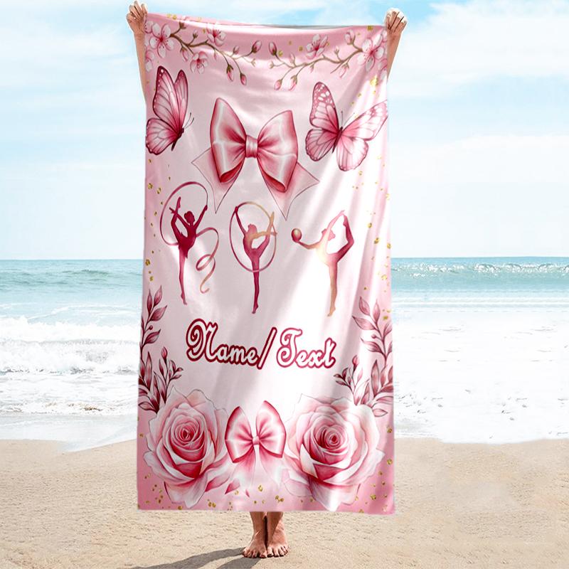 1PC Custom Name Dance, Butterflies, Roses Beach Towel Highly Absorbent And Sand-Resistant Towel for Swimming, Pool, Yoga, And Travel Lightweight