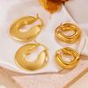European Style 18K Gold Stainless Steel Threaded Hollow Earrings