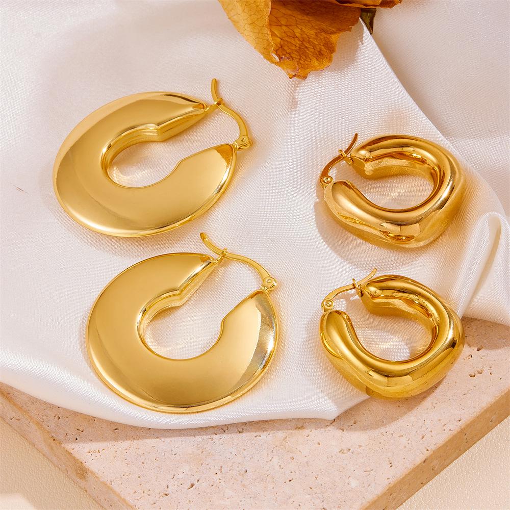 European Style 18K Gold Stainless Steel Threaded Hollow Earrings