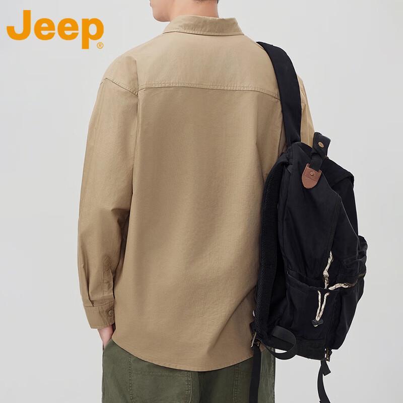 JEEP Men's American Style Loose Fit Pure Cotton Long Sleeve Lapel Shirt