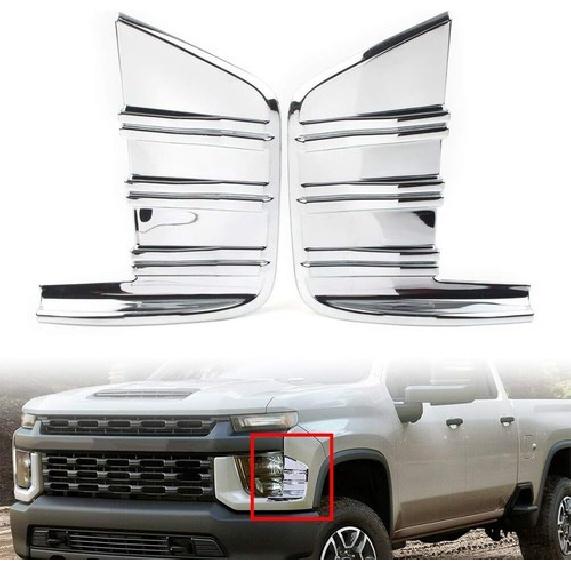 Chrome Front Bumper Fog Light Cover Trim Bezels For Chevy Silverado 1500 +