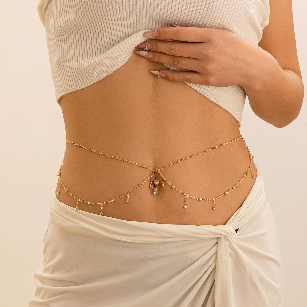 Sexy Beach Imitation Pearl Tassel Rhinestone Waist Chain Body Chain Zircon Navel Nail Body Chain