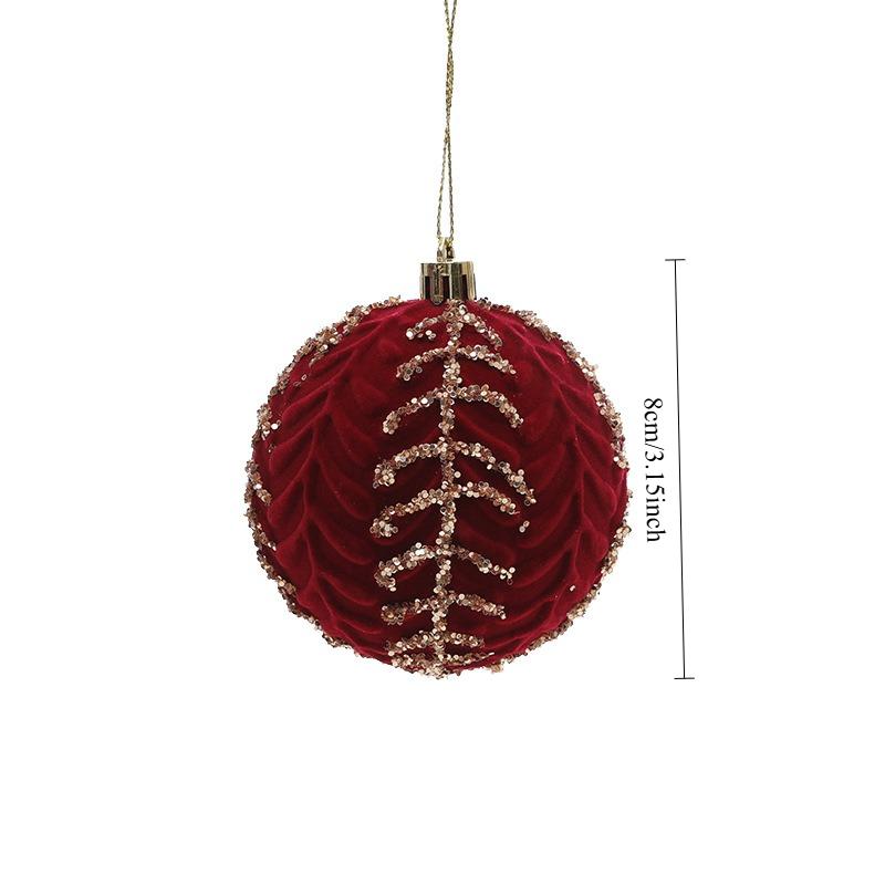 4pcs Christmas Balls, 8CM Wine Red Flocked Christmas Balls, Hanging Balls, Glitter Plastic Balls, Christmas Tree Ornaments