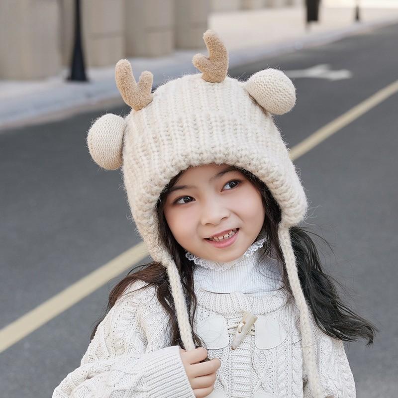 Toddler Reindeer Eared Knit Cap With Windproof And Thermal Features For Winter