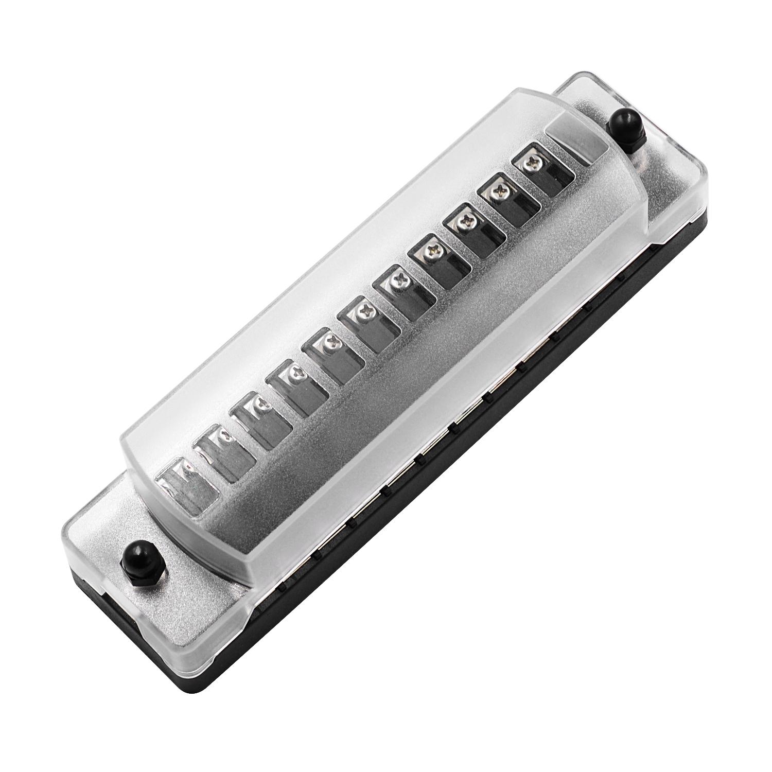 

12-позиционный лезвийный блок предохранителей держатель блока автомобильный морской ПК материал изоляционный корпус 19.5*5*5.2cm матово-белый/чёрный