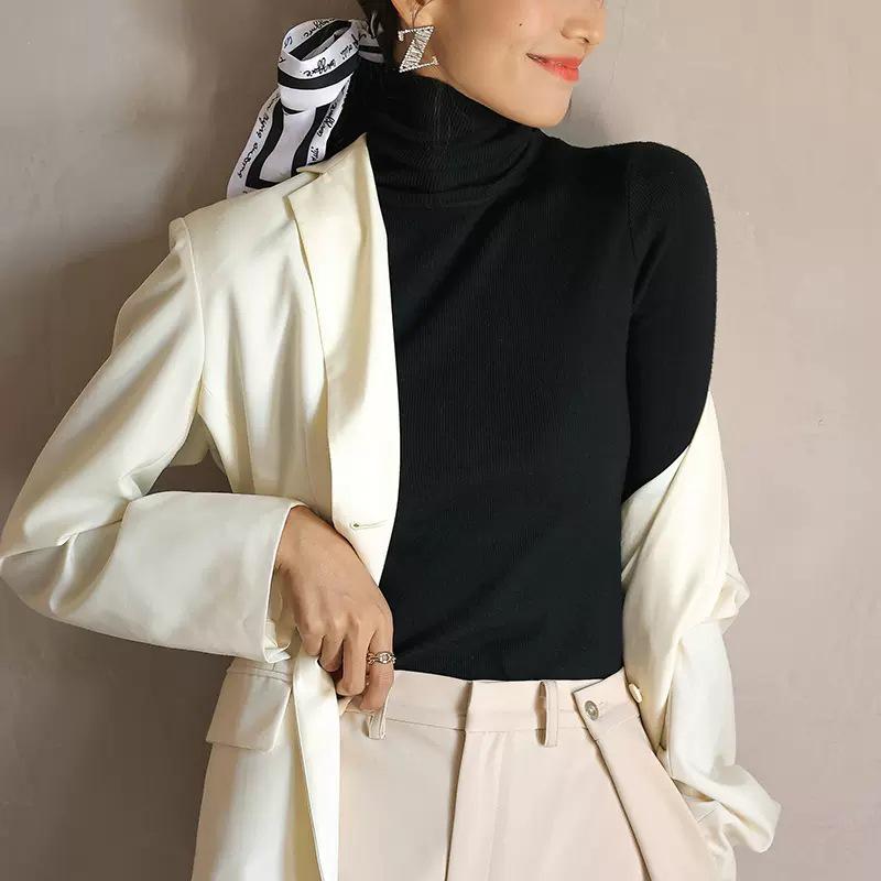 2024 Women's Versatile Slimming Turtleneck Knit Top - Semi-High Neck, Long Sleeve for Spring, Autumn, Winter.