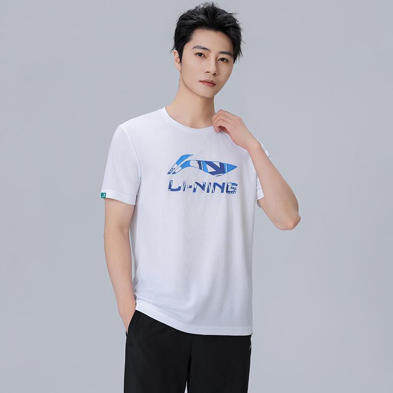 Li Ning T Shirts Unisex White Crew Neck Moderate Straight Fit AHST683-1