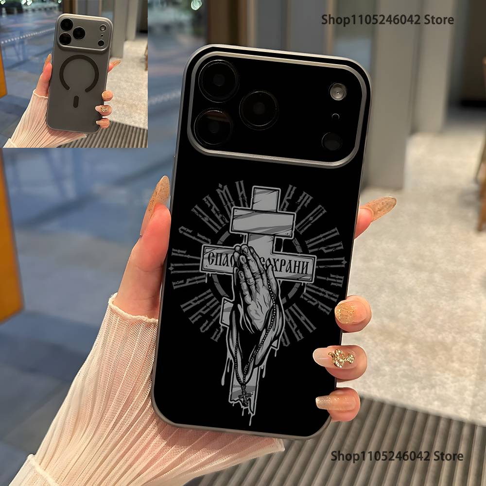

Orthodox Cross Icon For iPhone 17,16,15,14,13,12,11,Pro,Max,Plus Magnetic Wireless Charging Transparent gray Phone Case iPhone13