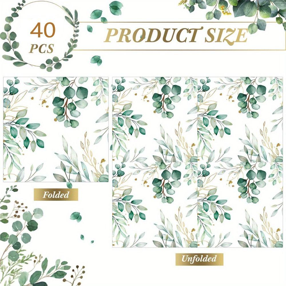 40pcs Green Plant Printed Party Paper Towel 33*33cm Tissue Eucalyptus Paper Napkins  Restaurants