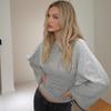 Y25TP201 European and American Women's Solid Color Round Neck, Wide Sleeve, Cinched Waist Sexy Long Sleeve Top