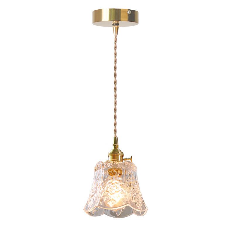 Oeny Walnut Wood & Carved Glass Pendant Light