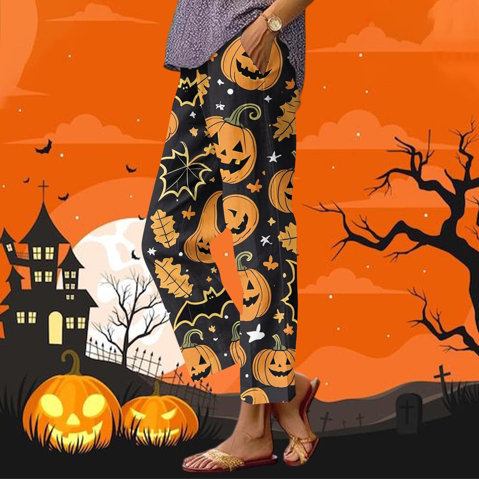 

Женские повседневные модные брюки прямого кроя с принтом на Хэллоуин, брюки с карманами XXL