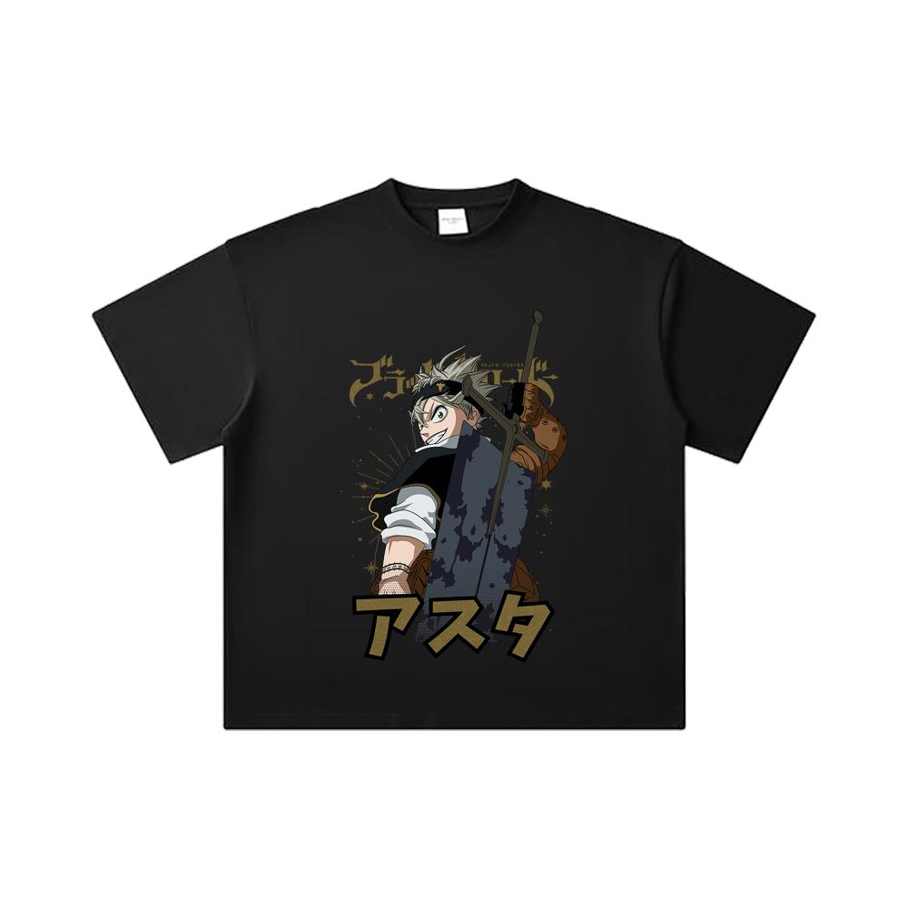 260 GSM Double Yarn 32 Count 100% Cotton Black Clover V2 Asta Print Unisex Heavy Cotton T Shirt