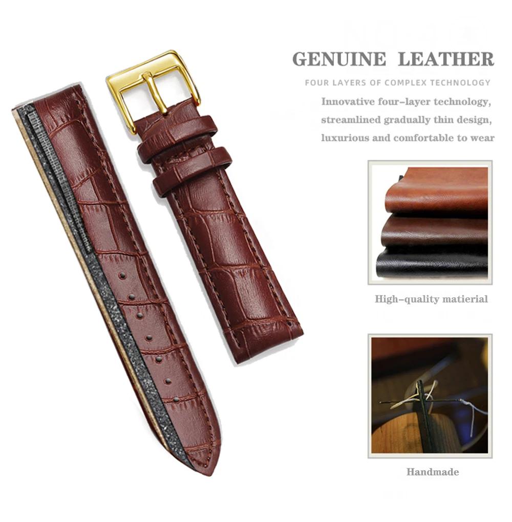 Genuine Leather Watch Strap with Pin Buckle - Cowhide Watch Band for Men and Women AVE
