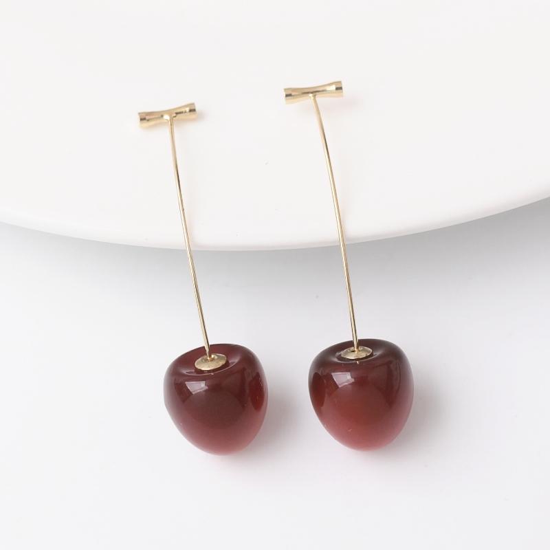 New Cherry Dangle Earrings for Women Summer Sweet Girls Chic Drop Earrings Detachable Pierced Red Black Pendants Ear Zircon