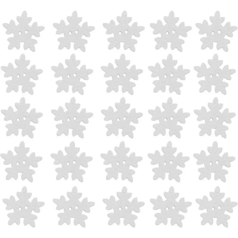 50pcs Snowflake Buttons Christmas Wooden 18mm White Buttons for Knitting Sewing DIY Scrapbook Crafts Xmas Decoration