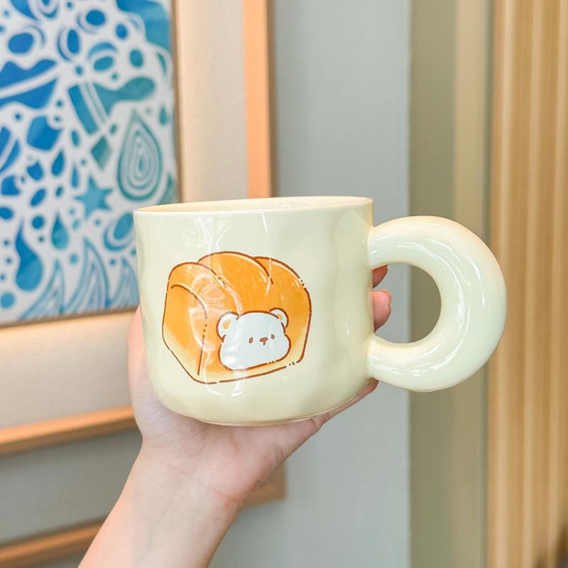 Cute Milk Fufu Cute Mug with Lid Spoon Girls Household Ceramic Coffee Cup Student Breakfast Milk Cup