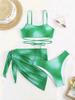 New smudge solid color split swimsuit strap three-piece bikini European and American sexy suspender halter strap