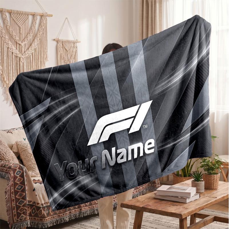 F1 Flannel Blanket, Custom Name Text Personalized Soft Throw Blanket Home Decor Gift