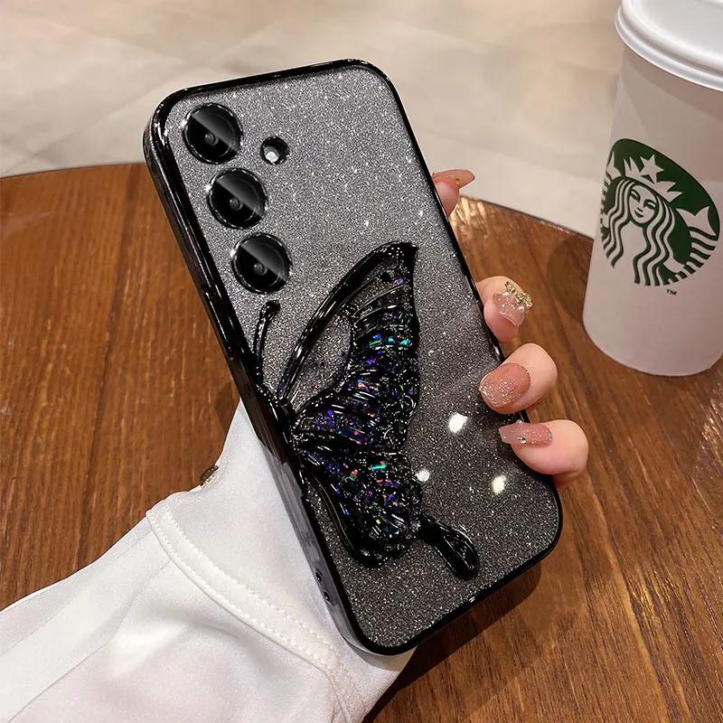 Quicksand Butterfly Glitter Case For Samsung Galaxy A55 A34 A14 A15 A35 A25 A54 S23 Plus S24 FE S25 Ultra Shockproof Cover