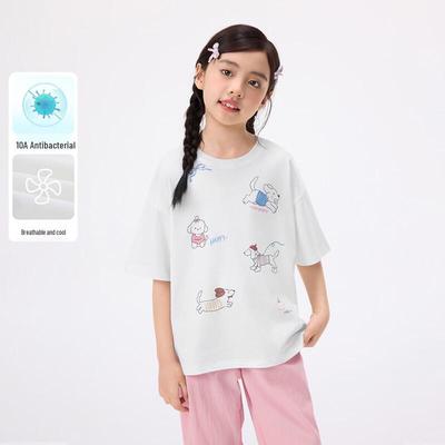 Girls' Antibacterial Cartoon Print Short Sleeve T-Shirt