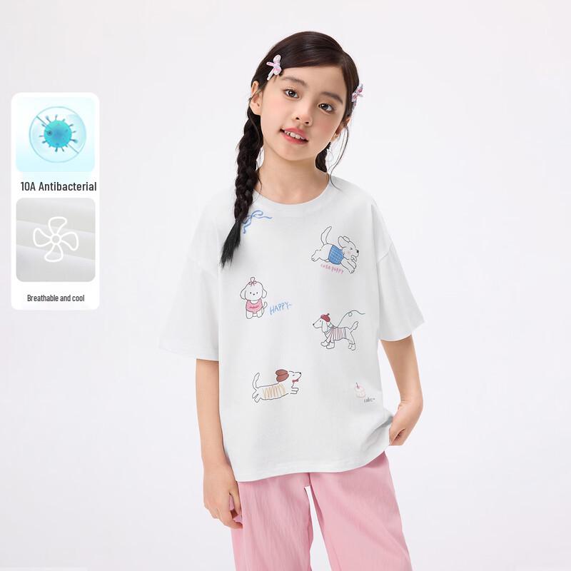 Girls  Antibacterial Cartoon Print Short Sleeve T-Shirt 130