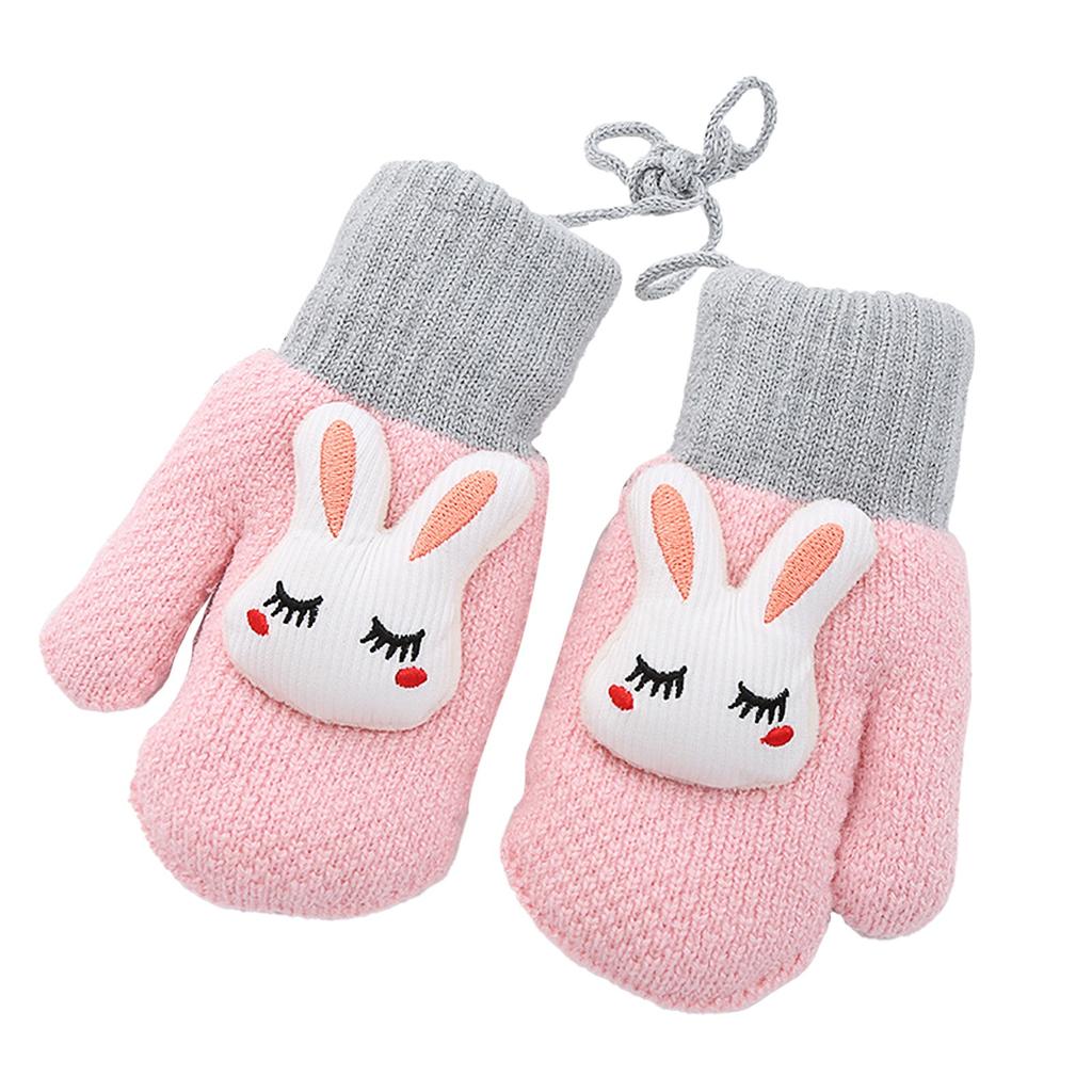 Småbarn Baby Gutter Jenter Vinter Strikkede Hansker Barn Tegneserie Tykkede Varme Hansker