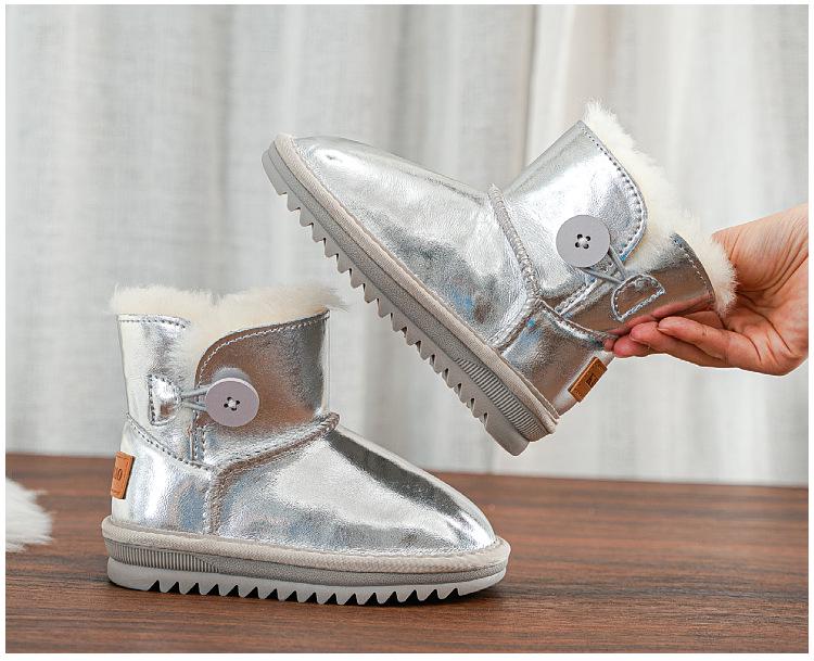 

2025 Winter Children s Sheepskin Wool Snow Boots - Girls & Boys Genuine Leather, Plus Velvet, Versatile, Thick Cotton Design Kid 33 (Insole: 20cm, Fits foot: 19cm)