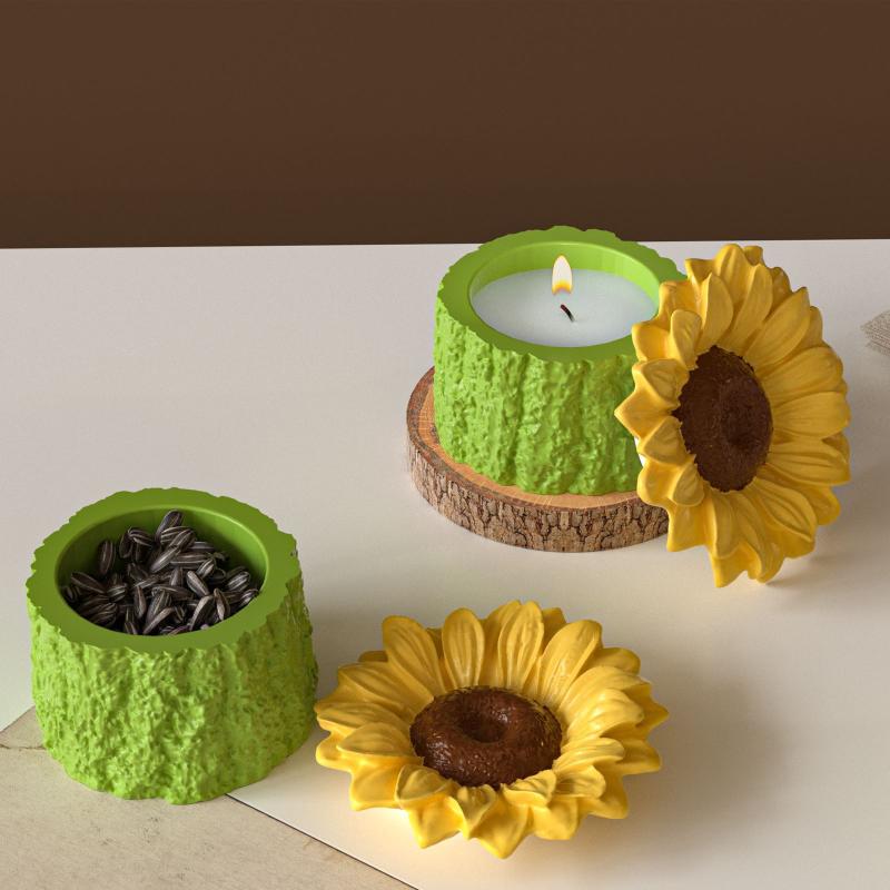 Pote de Vela Girassol Molde de Silicone de Concreto Resina Flor Caixa de Armazenamento Moldes Ornamento de Vela Porta-Velas