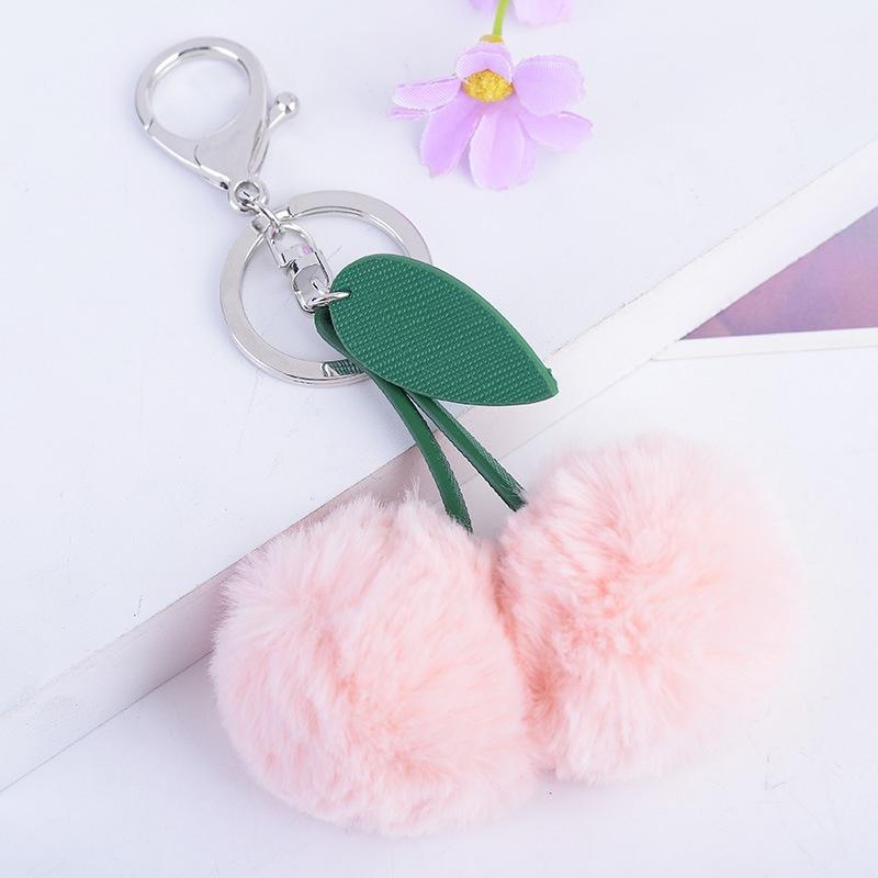 Plush Fur Fluffy Cute Cherry Keyring Pendant Bag Hanging Accessories Fashion Jewelry