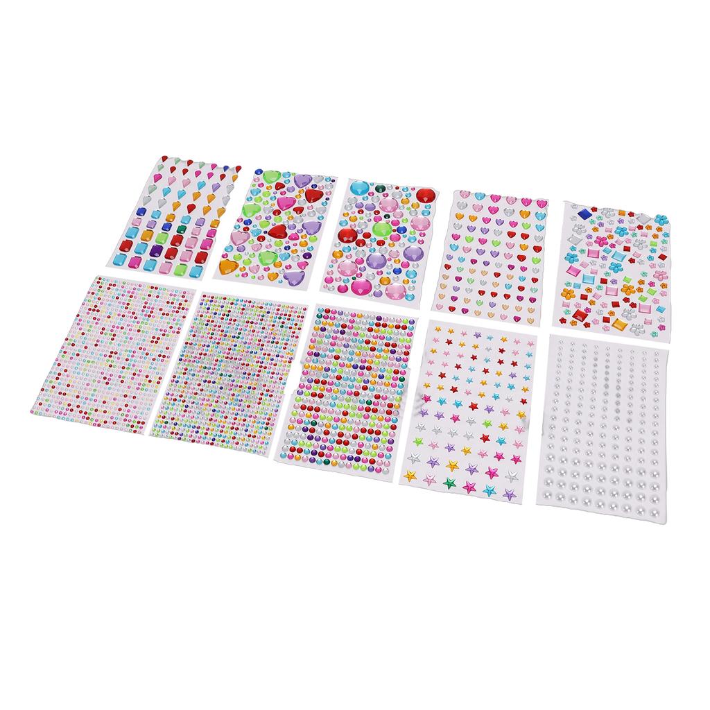 10 Sheets Rhinestone Jewel Stickers Self Adhesive Acrylic Bling Jewel Stickers Flat Back Pearls for Nail Art Scrapbooking Crafts