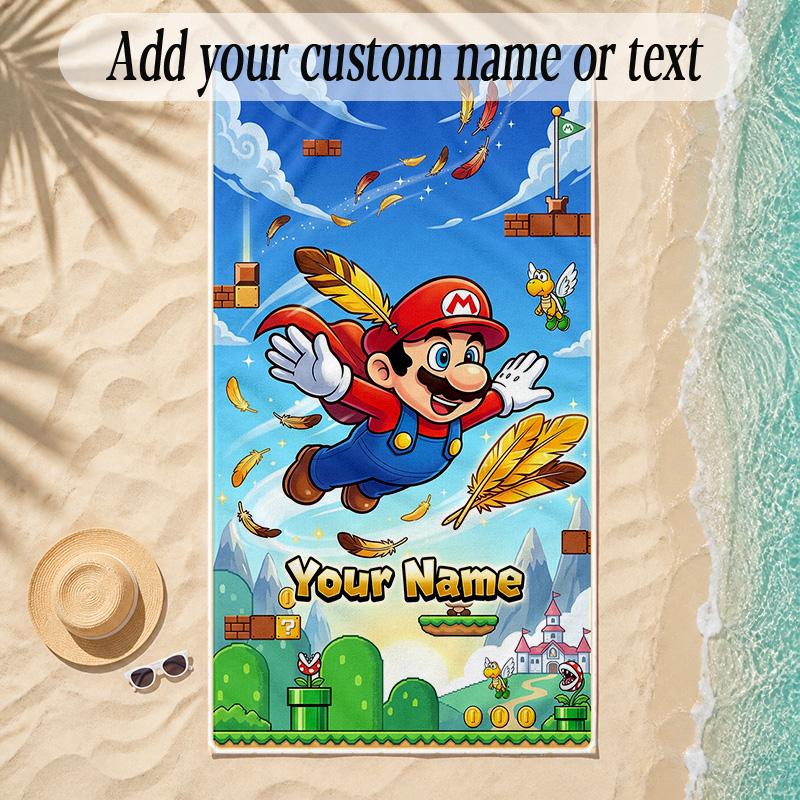 Beach TowelSuper Mario Custom Name Text Personalized Soft Towel for Beach Pool Indoor Home Decor Gift