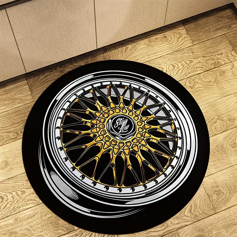 

Vintage Sport Car Wheel Round Rug Stay Low Print NonSlip Floor Mat for Game Room Garage Man Cave Car Lover Home Decor 80cm x 80cm