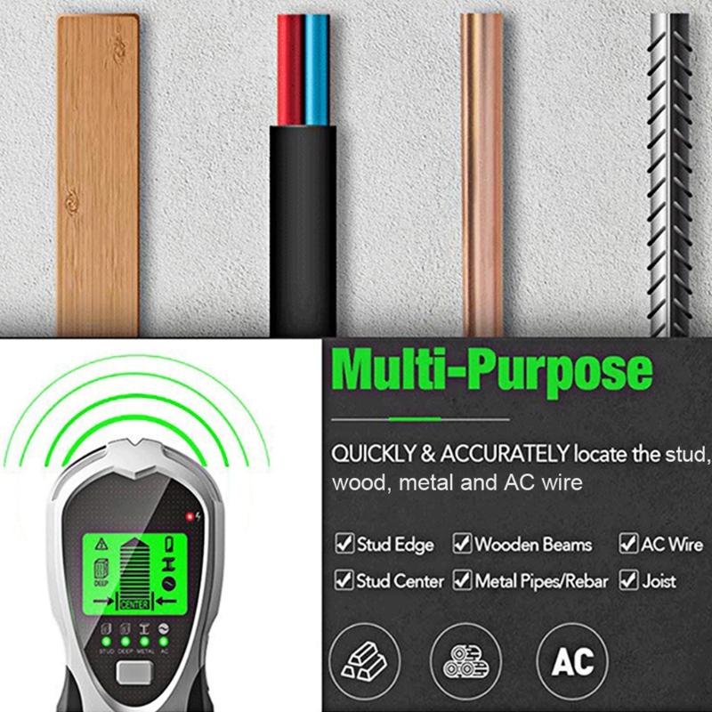 4 in 1 Electric Wood Detector Stud Finder Sensor Wall Scanner Beam Finder Center Finding Compatible for w/ Wood AC Wire