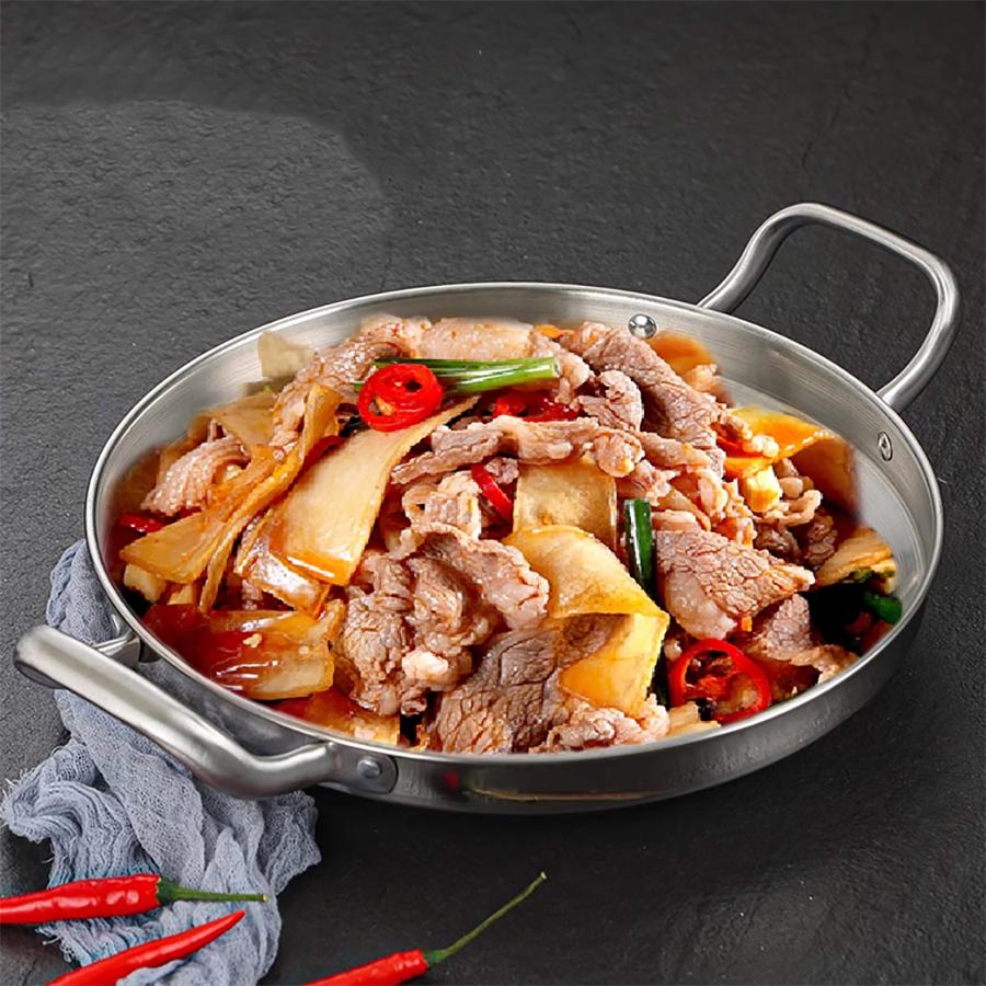 Handle Frying Pan Stainless Steel Paella Pan with Gold Handle Cooking Pot Seafood Rice Pans Non Stick  Skillet Kitchen Cookware