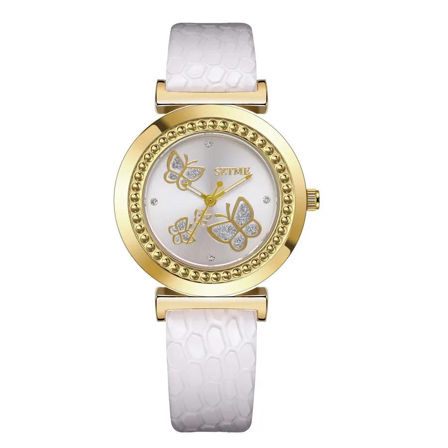 Fashion Women s Wristwatches Gold Dial Leather Strap Watch Butterfly Trendy New Quartz Watches Women Girl Montre Femme Relogio белый