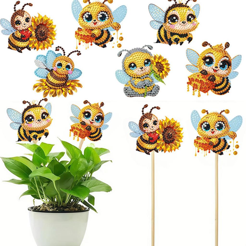 6Pcs Bee Stakes Diamond Art Kits Animal Diamond Art Garden Decor Kits DIY Crafts Diamond Art Craft Kits for Adults