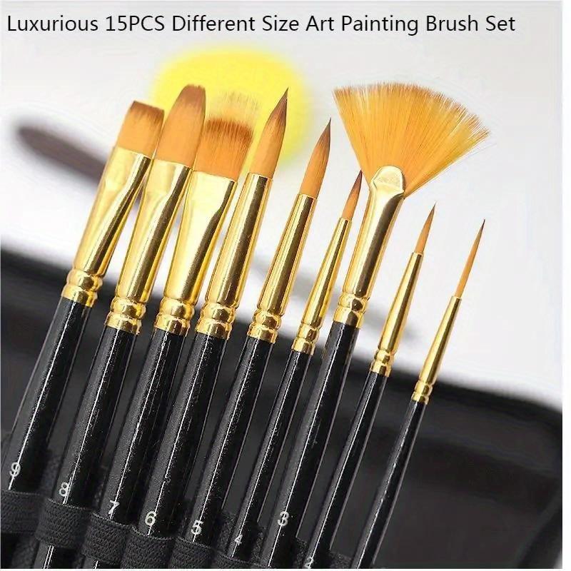 15Pcs Oil Paint Brushes Set Various Size Nylon Hair Wood Grip DIY Colored Drawing Watercolor Acrylic Art Supplies