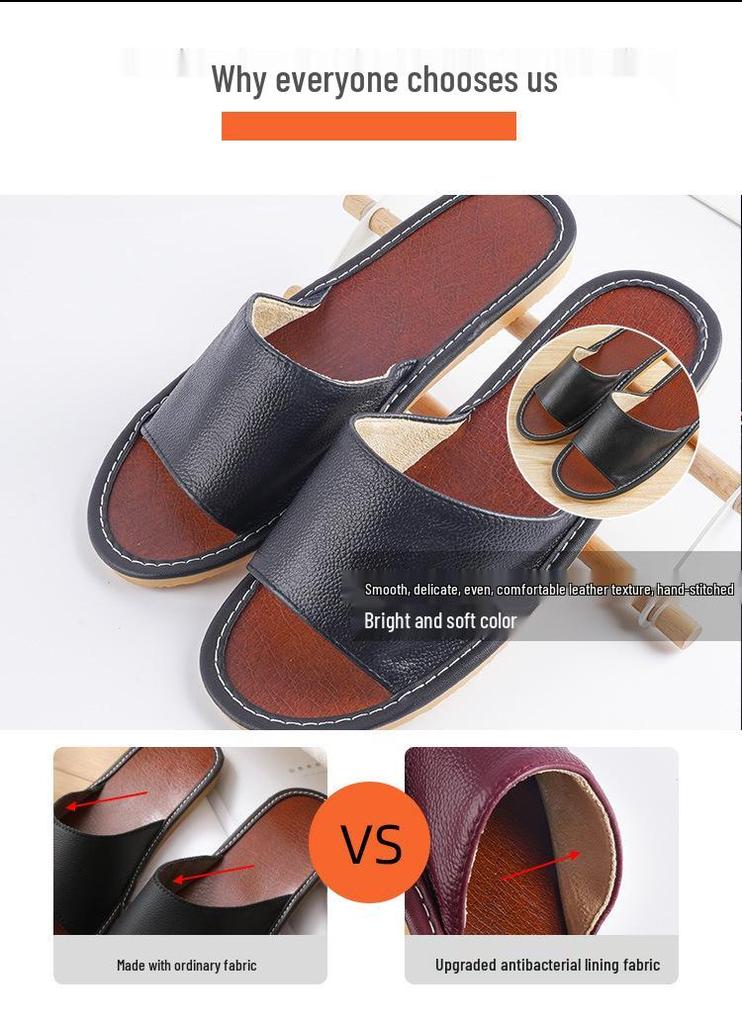 Sandales d'intérieur en cuir d'été: Pantoufles Antidérapantes, Semelle Souple, Couleur Unie pour Couples